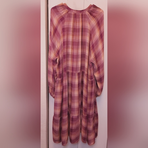 Terra & Sky Tiered Peasant Dress Size 2X Plum Plaid Pockets Business Casual Boho - Picture 8 of 13